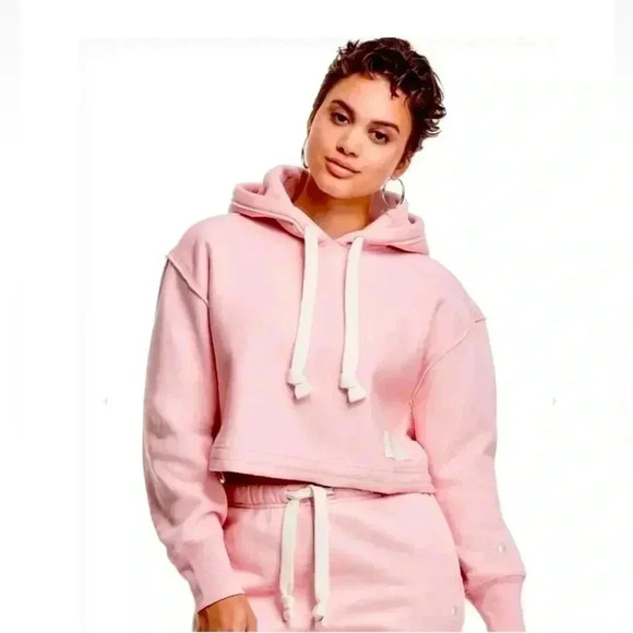 CHAMPION Vintage Reverse Weave Natural State Cropped Oversized Hoodie Pink Sz S - Picture 1 of 16